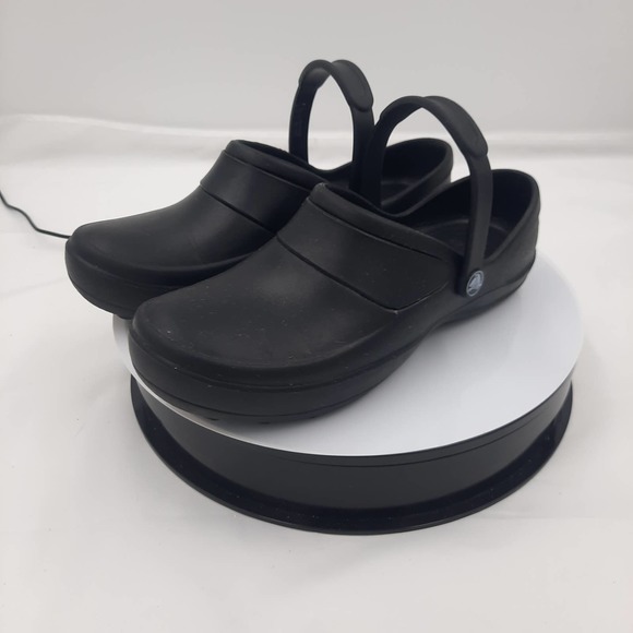 Black Womens work clog Crocs NO HOLES slip resistant W8 - Picture 6 of 8